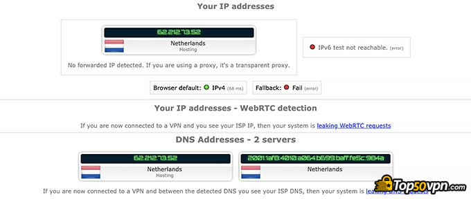 ibVPN怎么样: IP泄漏测试。