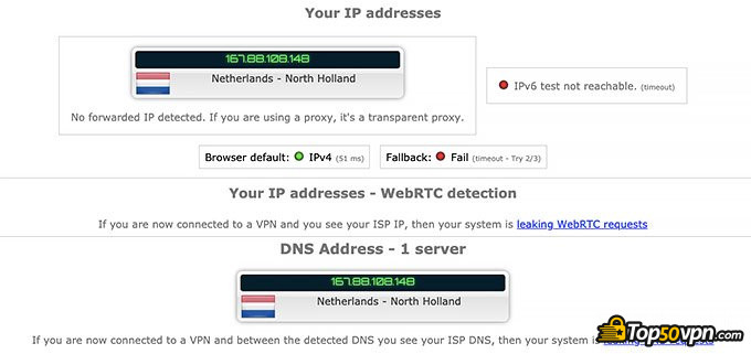 NordVPN怎么样评测: IP泄露测试.